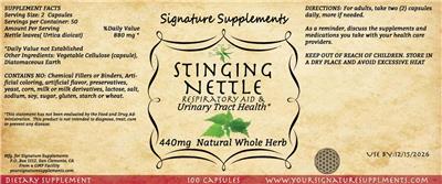 Signature Supplements Stinging Nettle 440 mg source label used in the packaging illustration