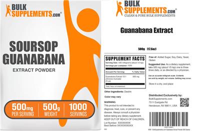 BulkSupplements.com Soursop Guanabana Extract Powder 500 mg product packaging