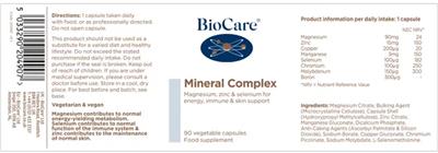 BioCare Mineral Complex source label used in the packaging illustration
