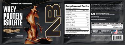 NutraBio Performance Whey Protein Isolate Dutch Chocolate source label used in the packaging illustration