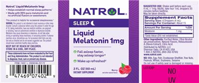 Natrol Liquid Melatonin 1 mg Berry source label used in the packaging illustration