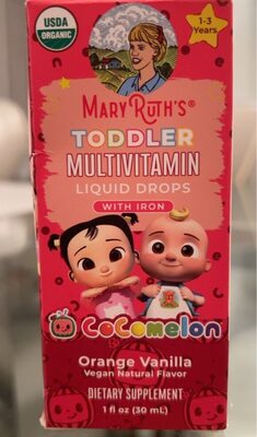 Mary Ruth's CoComelon Toddler Multivitamin Liquid Drops Orange Vanilla source label used in the packaging illustration