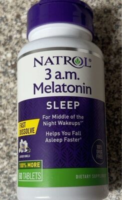Natrol 3 a.m. Melatonin Fast Dissolve Lavender Vanilla source label used in the packaging illustration