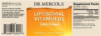 Dr. Mercola Liposomal Vitamin D3 10000 IU source label used in the packaging illustration
