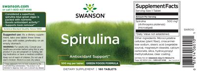 Swanson Spirulina 500 mg source label used in the packaging illustration