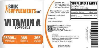 BulkSupplements.com Vitamin A 25000 IU product packaging