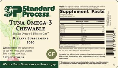 SP Standard Process Tuna Omega-3 Chewable source label used in the packaging illustration