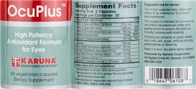 Karuna OcuPlus source label used in the packaging illustration