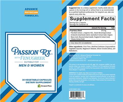 Advance Physician Formulas Passion Rx with Fenugreek source label used in the packaging illustration