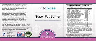 Vitabase Super Fat Burner source label used in the packaging illustration