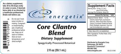 Energetix Core Cilantro Blend source label used in the packaging illustration