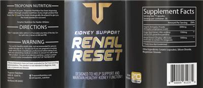 Troponin Nutrition Kidney Support Renal Reset source label used in the packaging illustration