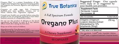 True Botanica Oregano Plus product packaging