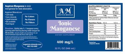 AM Angstrom Minerals Ionic Manganese source label used in the packaging illustration