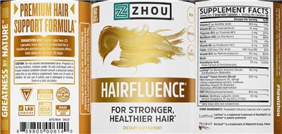 ZHOU Hairfluence source label used in the packaging illustration