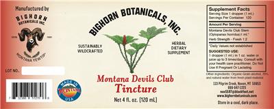 Bighorn Botanicals Montana Devils Club Tincture source label used in the packaging illustration