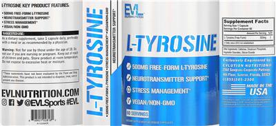 Evlution Nutrition L-Tyrosine 500 mg source label used in the packaging illustration