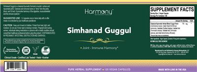 Harmony Nutraceuticals Simhanad Guggul source label used in the packaging illustration
