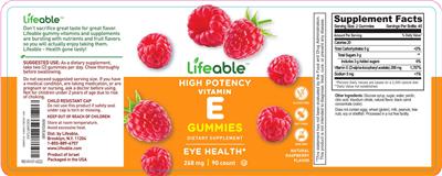 Lifeable Vitamin E 268 mg Gummies Natural Raspberry Flavor source label used in the packaging illustration