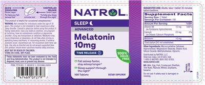 Natrol Advanced Melatonin 10 mg Time Release source label used in the packaging illustration