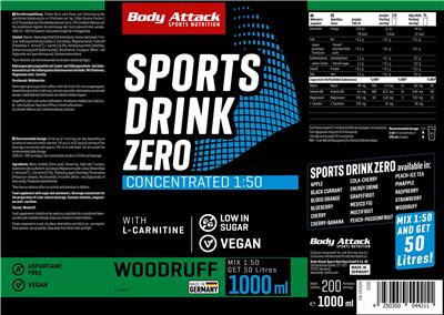 Body Attack Sports Nutrition Sports Drink Zero Woodruff Flavour product packaging