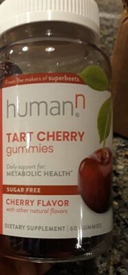Human N Tart Cherry Gummies Cherry Flavor source label used in the packaging illustration