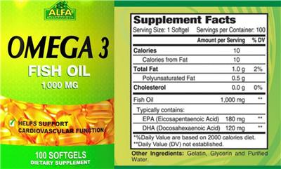 Alfa Vitamins Omega-3 Fish Oil 1000 mg source label used in the packaging illustration