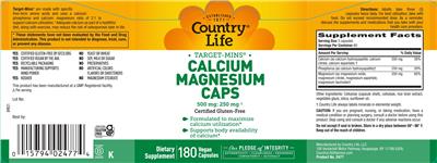 Country Life Target-Mins Calcium Magnesium Caps source label used in the packaging illustration