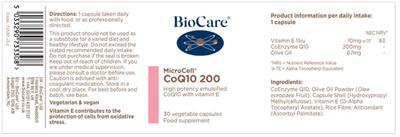 BioCare MicroCell CoQ10 200 source label used in the packaging illustration