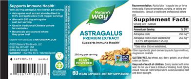 Nature's Way Astragalus source label used in the packaging illustration