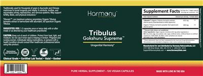 Harmony Nutraceuticals Tribulus Gokshuru Supreme source label used in the packaging illustration