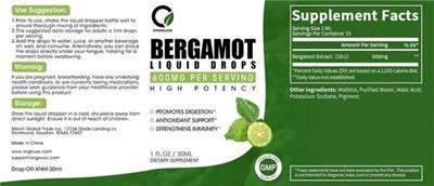 O Orgeuos Bergamot Liquid Drops 600 mg source label used in the packaging illustration