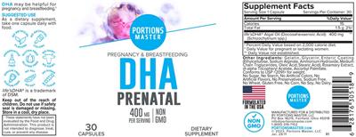 Portions Master DHA Prenatal 400 mg source label used in the packaging illustration
