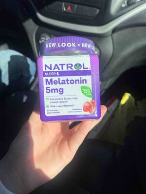 Natrol Melatonin 5 mg Strawberry source label used in the packaging illustration
