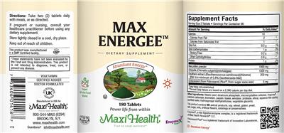 Maxi Health Max Energee source label used in the packaging illustration