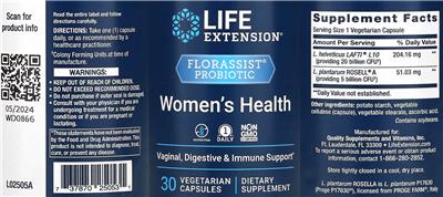Life Extension Florassist Probiotic Women's Health source label used in the packaging illustration