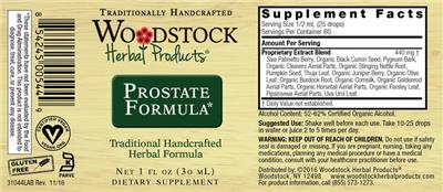 Woodstock Herbal Products Prostate Formula source label used in the packaging illustration