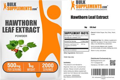 BulkSupplements.com Hawthorn Leaf Extract Powder 500 mg product packaging