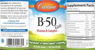 Carlson B-50 Gels source label used in the packaging illustration