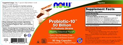 NOW Probiotic-10 50 Billion source label used in the packaging illustration