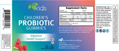 Mountain Meadow Kids Children's Probiotic Gummies Raspberry Watermelon source label used in the packaging illustration