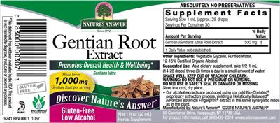 Nature's Answer Gentian Root Extract 1000 mg source label used in the packaging illustration