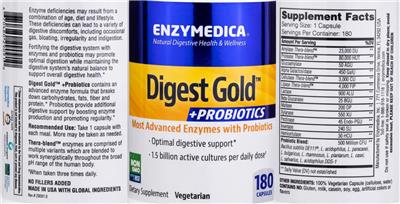 Enzymedica Digest Gold + Probiotics source label used in the packaging illustration