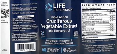 Life Extension Triple Action Cruciferous Vegetable Extract and Resveratrol product packaging
