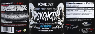 Insane Labz Psychotic Blue Raspberry source label used in the packaging illustration