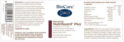 BioCare MicroCell NutriGuard Plus source label used in the packaging illustration