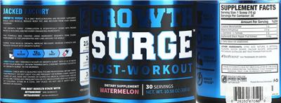 Jacked Factory Growth Surge Post-Workout Watermelon source label used in the packaging illustration