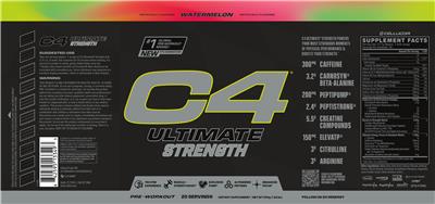 Cellucor C4 Ultimate Strength Watermelon source label used in the packaging illustration