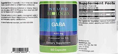 Neurobiologix GABA 420 mg source label used in the packaging illustration