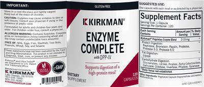 Kirkman Enzyme-Complete with DDP-IV source label used in the packaging illustration